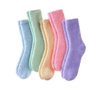 5 pares de calcetines de forro polar súper suaves y mullidos para invierno para dormir en casa, calcetines térmicos esponjosos y acogedores a media pantorrilla, colores surtidos