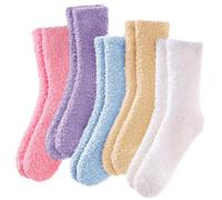 5 pares de calcetines de forro polar súper suaves y mullidos para invierno para dormir en casa, calcetines térmicos esponjosos y acogedores a media pantorrilla, colores surtidos