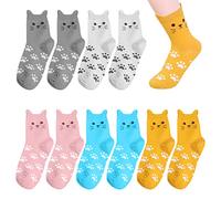 5 pares de calcetines estampados de gatos femeninos, calcetines de tubo, calcetines de algodón cálidos y resistentes al frío, adecuados para otoño e invierno, absorbentes del sudor