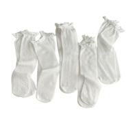 5 pares de calcetines finos blancos con volantes para mujer, estilo japonés Kawaii Lolita, de encaje a media pantorrilla, transparentes, transpirables, lindos, estéticos JK para primavera, verano