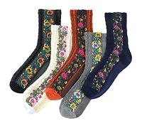 5 pares de calcetines florales bordados vintage para mujer, calcetines cálidos de algodón vintage para mujeres y niñas, Color mixto