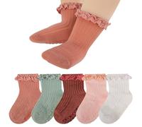 5 pares de calcetines para bebé de 0 a 6 meses, antideslizantes, calcetines para bebé, calcetines antideslizantes para niños, calcetines delgados con volantes, calcetines para niña