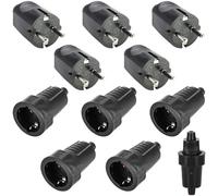 5 pares de conectores Schuko de acoplamiento: 250 V 16 A IP54 de goma Schukokupplung Set, protección de contacto, 2 polos exterior, resistente al agua negro Schuko enchufe y acoplamiento de goma sin