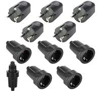 5 pares de enchufes Schuko acoplamiento 250 V 16 A IP54 con protección de contacto, juego de goma Schuko, 2 polos exterior, resistente al agua, color negro