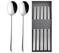 5 pares de palillos chinos con 2 cucharas de acero inoxidable, palillos de sushi japoneses, juego de regalo, metal coreano para alimentos, palillos reutilizables de acero inoxidable 304, para el hogar