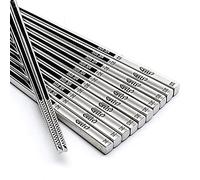5 pares de palillos de acero inoxidable, antideslizantes, de metal, lavables, para hotel, hogar, restaurante, sushi, espaguetis chinos, platos japoneses, longitud 23 cm, S-5 pares