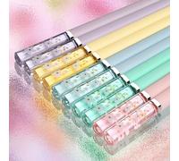 5 pares de palillos de fibra de vidrio, aptos para lavavajillas, reutilizables, antideslizantes, 24 cm, ámbar Sakura, estilo chino japonés, colorido, paquete múltiple familiar