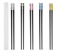5 pares de palillos de fibra de vidrio, con 1 caja de plástico, palillos japoneses reutilizables, lavables para lavavajillas, 24 cm, diseño de flores, palillos antideslizantes