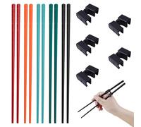 5 pares de palillos de fibra de vidrio y entrenador de palillos, aptos para lavavajillas, antideslizantes, palillos de sushi de aleación (24 cm), multicolores