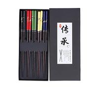 5 pares de palillos de madera reutilizables con estampado de flores y mariposas, caja de regalo, palillos puntiagudos para restaurante y hotel