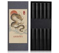 5 pares de palillos japoneses aptos para lavavajillas de PET - sin BPA - Palillos para comer con patrones - Juego de palillos de sushi en negro - palillos chinos elegantes japoneses - Juego de