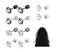 5 pares de pendientes de diamante con 1 bolsa de almacenamiento, pendientes de tuerca con parte trasera plana, pendientes de diamante de alta gama, pendientes de acero inoxidable, pendientes de
