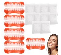 5 Pares de Prótesis Dentales Temporales - Superior e Inferior, Realistas, con 10 Sobres de Gel Adhesivo, Ajustables de Silicona Suave, Kit Completo