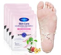 5 Pares Mascarilla para Pies Hidratante, Mascarilla Exfoliante Tipo Calcetín para Mujer y Hombre, ayuda a eliminar piel muerta y durezas, ideal para pies secos, ásperos y talones más suaves, Rosa