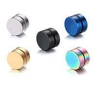 5 PCS Acero Inoxidable Pendientes Magnéticos Iman Hombres Mujer Unisex Falso Pendientes aros plata tous Redondos Sin A（-）