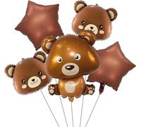 5 Pcs Bear Foil Balloons, Cute Foil Bear Head Balloons, Bear Shape Balloons, Bear Brown Helium Balloons, Suitable for Baby Shower Decoration, Forest Animal Theme Birthday Decoration