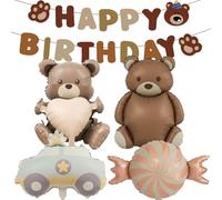 5 Pcs Bear Foil Balloons, Decoracion Cumpleaños con Globos en Forma de Oso, Bear Brown Helium Balloons, Suitable for Decoration, Forest Animal Theme Birthday Decoration