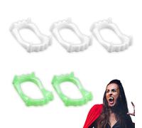 5 Pcs Dientes De Vampiro Para Niños Mordida De Vampiro Apto Para Niños Estable E Inofensivo Drácula Vampiro Para Encajar Halloween Carnaval Blanco Verde