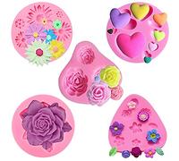 5 PCS Fondant 3d Molde Moldes de Pastel de Silicona Fondant 3D Moldes Decorativos de Silicona para Tartas Molde de Flores Rosas para Chocolate Azúcar Fondant Pastel Decoración