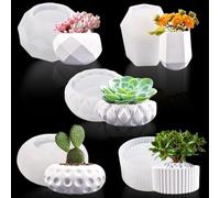 5 pcs Moldes de silicona para macetas y jarrones, moldes de resina DIY para plantas suculentas, floreros y portavelas. Ideal para hacer decoraciones personalizadas en casa u oficina.