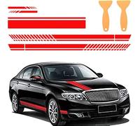 5 pcs pegatinas de rayas para capó de coche, calcomanías gráficas de vinilo para carrocería, carreras, espejo retrovisor, decoración de coche, compatible con tamaño libre + 2 raspadores-rojo