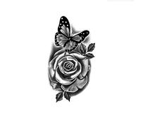 5 Pegatinas De Tatuajes Retro Oscuros Con Mariposas Y Rosas Para Brazos (Para Hombres Y Mujeres)