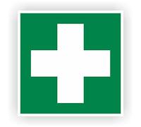 5 pegatinas "Primeros auxilios" con laminado de protección UV, 10 x 10 cm, para botiquín de primeros auxilios, pegatinas de seguridad, señal de advertencia de cruz verde, señal de rescate según ASR A