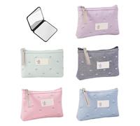 5 Pequeñas Bolsas De Cosméticos Impresas, 1 Espejo Cosmético Plegable, Bolsa De Cosméticos De Lona Impermeable, Bolsa De Almacenamiento Multifuncional, Práctico Neceser De Viaje