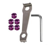 5 pernos de cadena de bicicleta de aleación de aluminio de 12 mm con llave de montaje para manivela de una sola velocidad, negro, rojo, morado, verde, plateado (morado)