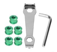 5 pernos de cadena de bicicleta de aleación de aluminio de 12 mm con llave de montaje para manivela de una sola velocidad, negro, rojo, morado, verde, plateado (verde)
