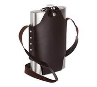 5 Petacas XXL con Funda, Cantimploras, Acero Inoxidable y Cuero Sintético, 1,8 L, Plateado y Marrón