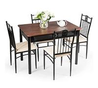 5 Piece Dining Set Wooden Metal Table and 4 Chairs Kitchen Breakfast Furniture (D As Shown)