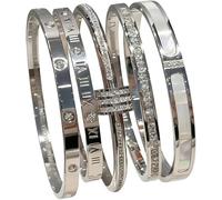 5-Piece Elegant Stainless Steel Bracelet Set, Non Tarnish Bangle, Fashionable Classic Design, Gold Bead Bracelet for Men and Women, Elegant Bracelets Set for Everyday and Formal Wear (Silver)