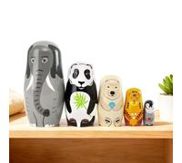 5-Piece Handmade Wooden Animal Nesting Dolls - Elephant & Panda | Charming Traditional Wooden Stacking Toys Featuring Unique Long-Nosed Elephant, Panda, and Animal Themes, Hand-Crafted Colle