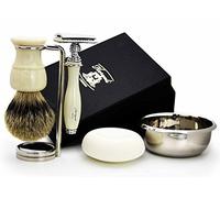 5-Piece Men's Shaving Set with Pure Silver Tip Badger Hair Shaving Brush, Safety Razor (No Blades Included), Holder and Bowl