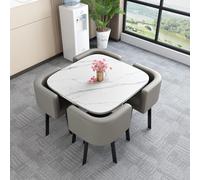 5 Piece Round Kitchen Dining Table Set with 4 Chairs 70x75cm (27.5x29.5in) Versatile Round Conference Table for Home Office and Dining Room Use