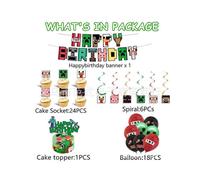 (5-piece set) My World Party Supplies Set Pixel War Children's Birthday Game Decoration Disposable Paper Plate Set