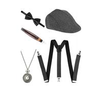 5 Pieces 1920s Men's Gatsby Gangster Costume Accessories Set 30s Manhattan Gangster Beret Y-back Suspender