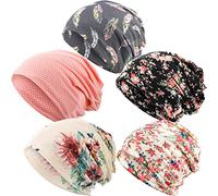5 Pieces Women's Slouchy Beanie Hat Stretch Turban Hats Cancer Headwear Caps Baggy Skull Sleep Scarf (Fresh Style) Multicoloured