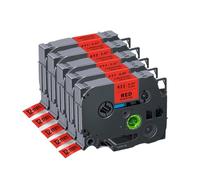 5 piezas 10 piezas TZe-231 Compatible con suministros de impresora Cinta de etiquetas laminada blanca TZe de 12 mm para número de pieza TZe231 para uso con rotuladora PTH110 D210(5PK Black on Red)