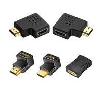 5 Piezas 4 x Adaptador HDMI 90 Grados, Conector HDMI en Ángulo Recto Macho a Hembra, Incluye Adaptador Plano, Izquierdo y Derecho, Conectores 1 x Adaptadores Hembra a hembracon, Compatible 3D, TV