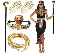 5 piezas Accesorios de Disfraz de Egipcio, Tocado de Egipcio, Collar de serpiente dorado, Brazalete de Serpiente,Cetro de serpiente, Accesorio de disfraz egipcio, Egipcia Accesorios de Disfraces