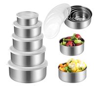 5 Piezas Bol Acero Inoxidable con Tapa Ensaladera Grande 280ml+450ml+730ml+1080ml+1580ml Mixing Bowl Set Apilable，Bowls Cocina Cuencos Aperitivos Bol Cocina para Mezclar, Ahorro de Espacio