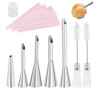 5 Piezas Boquillas de Acero Inoxidable y 3Pcs Manga Pastelera Silicona Reutilizables, Pastelera Boquilla Manga, Crema Herramientas para Rellenar Donas, Cupcakes con Cepillo y Adaptador de Limpieza