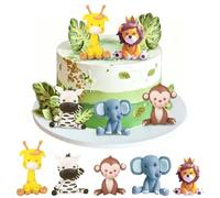 5 Piezas Cake Topper Animale, Decoracion Tarta Animale, Topper Tarta Animales Selva con Leone, Cebra, Mono, Elefante, Jirafa, Decoracion Pastel Animales para Fiesta Cumpleaños Baby Shower