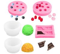 5 Piezas Candle Mold Silicone, Moldes en Forma de Bola de Helado 3D, Molde Chocolate Silicona, Molde de Silicona para Frutas-Arándano y Mora, para Velas de Bricolaje, Chocolate, Fondant y Jabón