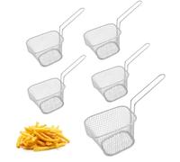 5 Piezas cestas para freír con mango, mini cesta para patatas fritas de acero usable para sujetar o filtrar