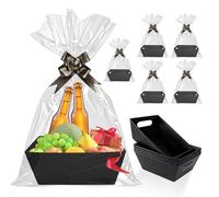 5 Piezas Cestas para Regalo Vacia, Caja de Regalos Grande con Cinta de Arcos y Bolsas de Celofán Grandes, Cesta Regalo Carton para Navidad, Bodas, CumpleañOs y San Valentín