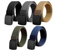 5 Piezas Cinturones Hombre Trabajo 130cm, Ajustable Cinturón Nylon con Hebilla de Plástico, Sin Agujeros, Cinturon Tactico para Hombres Mujeres, Cinto Masculino para Viajes, Actividades Al Aire Libre