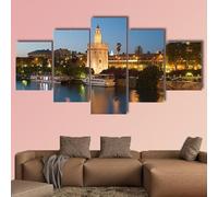5 piezas cuadro sobre lienzo imagen，cuadro decorativo grande，Cuadro sobre Impresión Lienzo 5 Piezas Torre del Oro en Sevilla cuadro decorativo salon dormitorio Listo para Colgar Marco 150x80cm